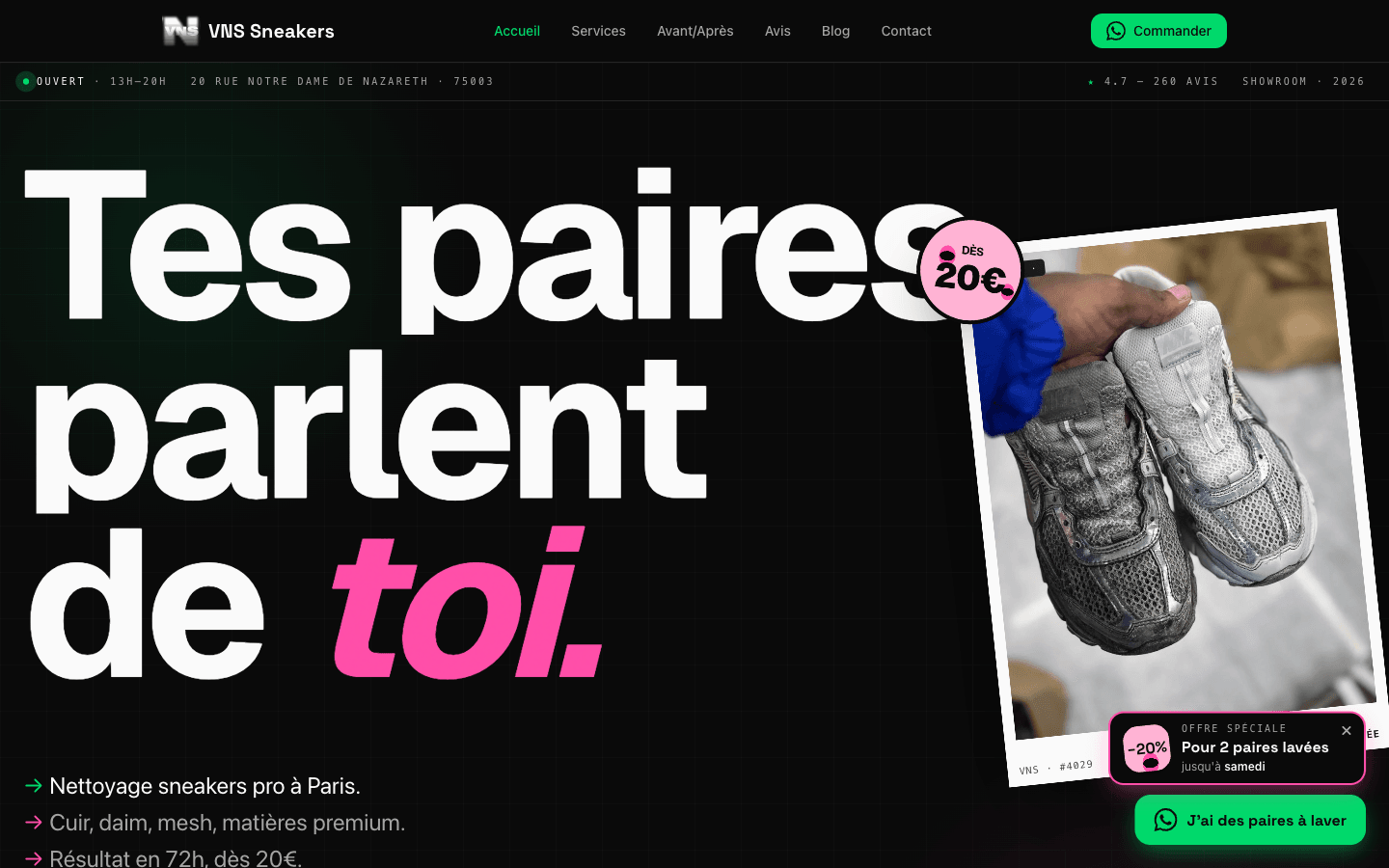 Aperçu du site VNS Sneakers